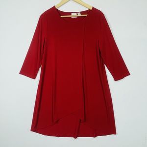 Chico's Red‎ Slinky Stretch 3/4 Sleeve Faux Wrap High Low Top Womens 1 Medium 8